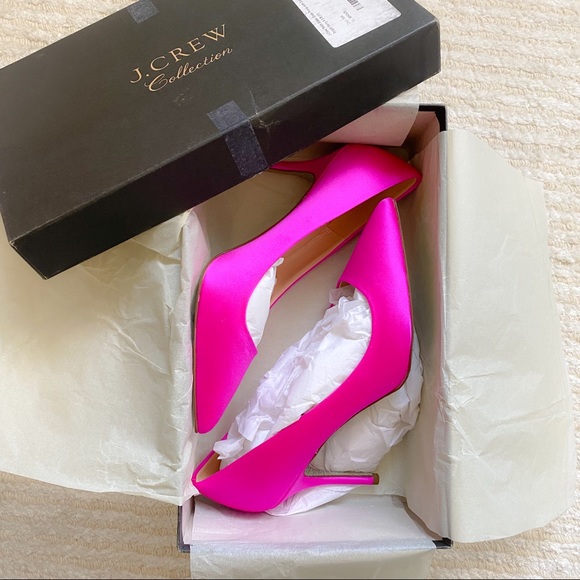 NWT J. Crew Elsie bright berry satin pumps - Picture 4 of 15